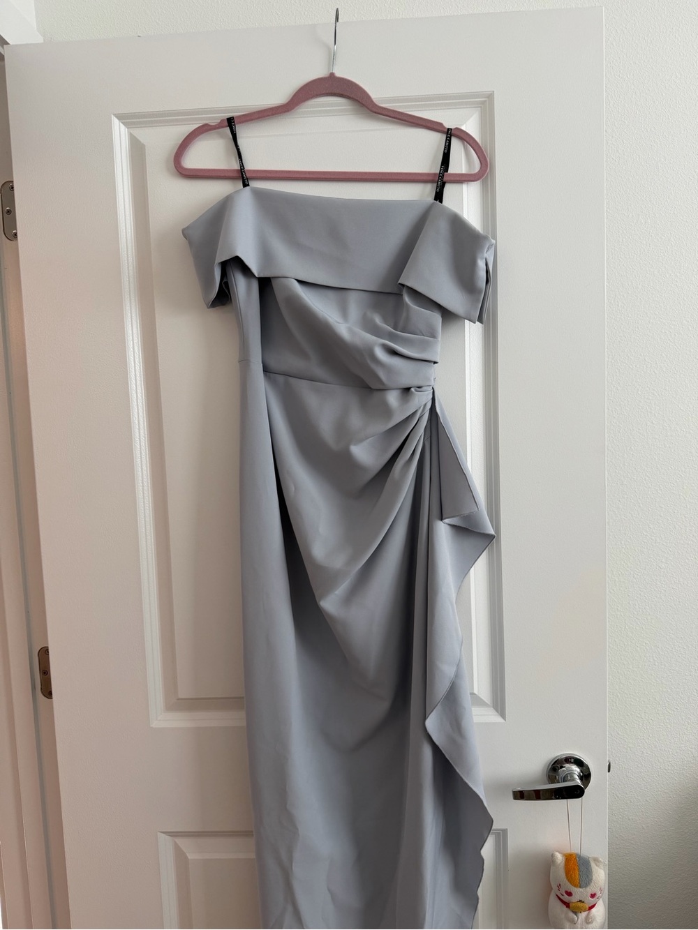 Vince Camuto One-Shoulder Draped Evening Gown in Light Gray